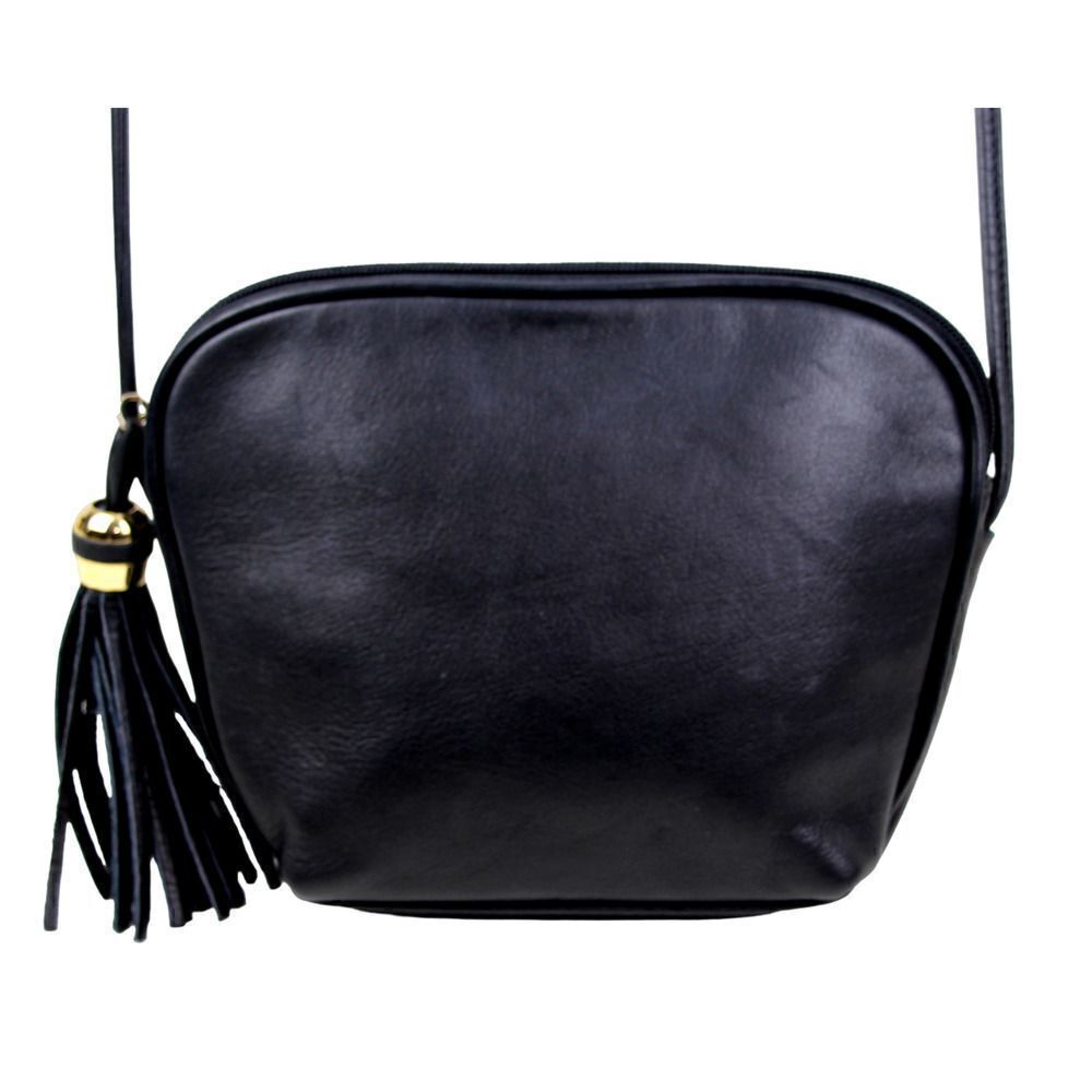 TIGNANELLO BLACK GENUINE LEATHER TASSEL CROSSBODY SHOULDER BAG HANDBAG PURSE